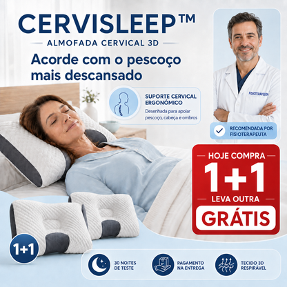 1+1 GRÁTIS / Cervisleep™ — A almofada que segura o seu pescoço enquanto dorme para acordar sem dores nem rigidez. (Inclui 2 fronhas respiráveis GRÁTIS + 30 noites de teste)