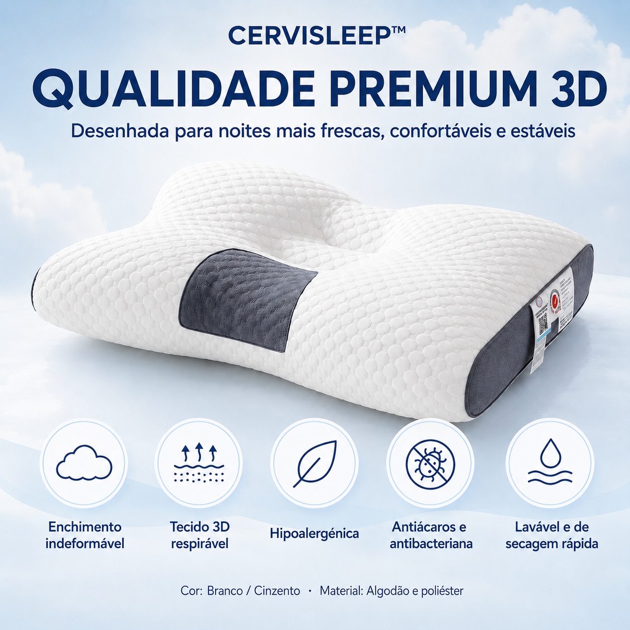 1+1 GRÁTIS / Cervisleep™ — A almofada que segura o seu pescoço enquanto dorme para acordar sem dores nem rigidez. (Inclui 2 fronhas respiráveis GRÁTIS + 30 noites de teste)