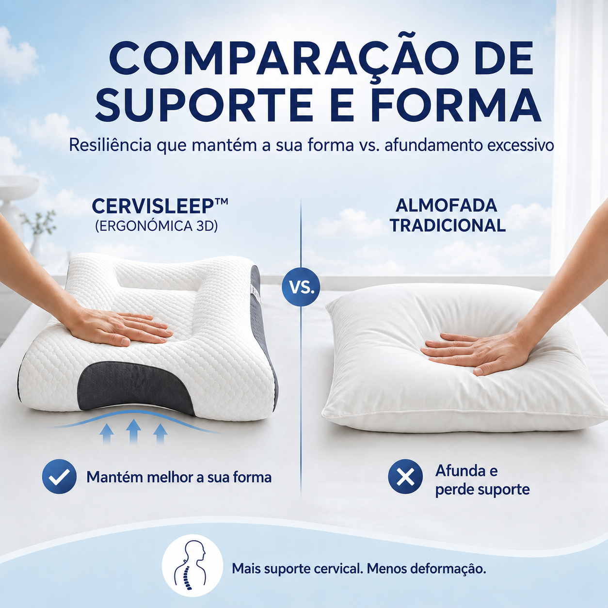 1+1 GRÁTIS / Cervisleep™ — A almofada que segura o seu pescoço enquanto dorme para acordar sem dores nem rigidez. (Inclui 2 fronhas respiráveis GRÁTIS + 30 noites de teste)