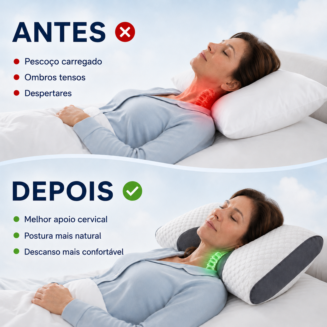 1+1 GRÁTIS / Cervisleep™ — A almofada que segura o seu pescoço enquanto dorme para acordar sem dores nem rigidez. (Inclui 2 fronhas respiráveis GRÁTIS + 30 noites de teste)